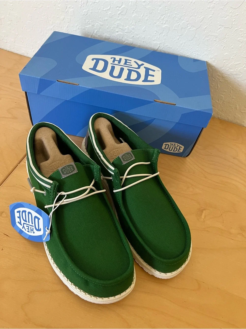 Hey Dude Green Canvas Boat Shoes for Men